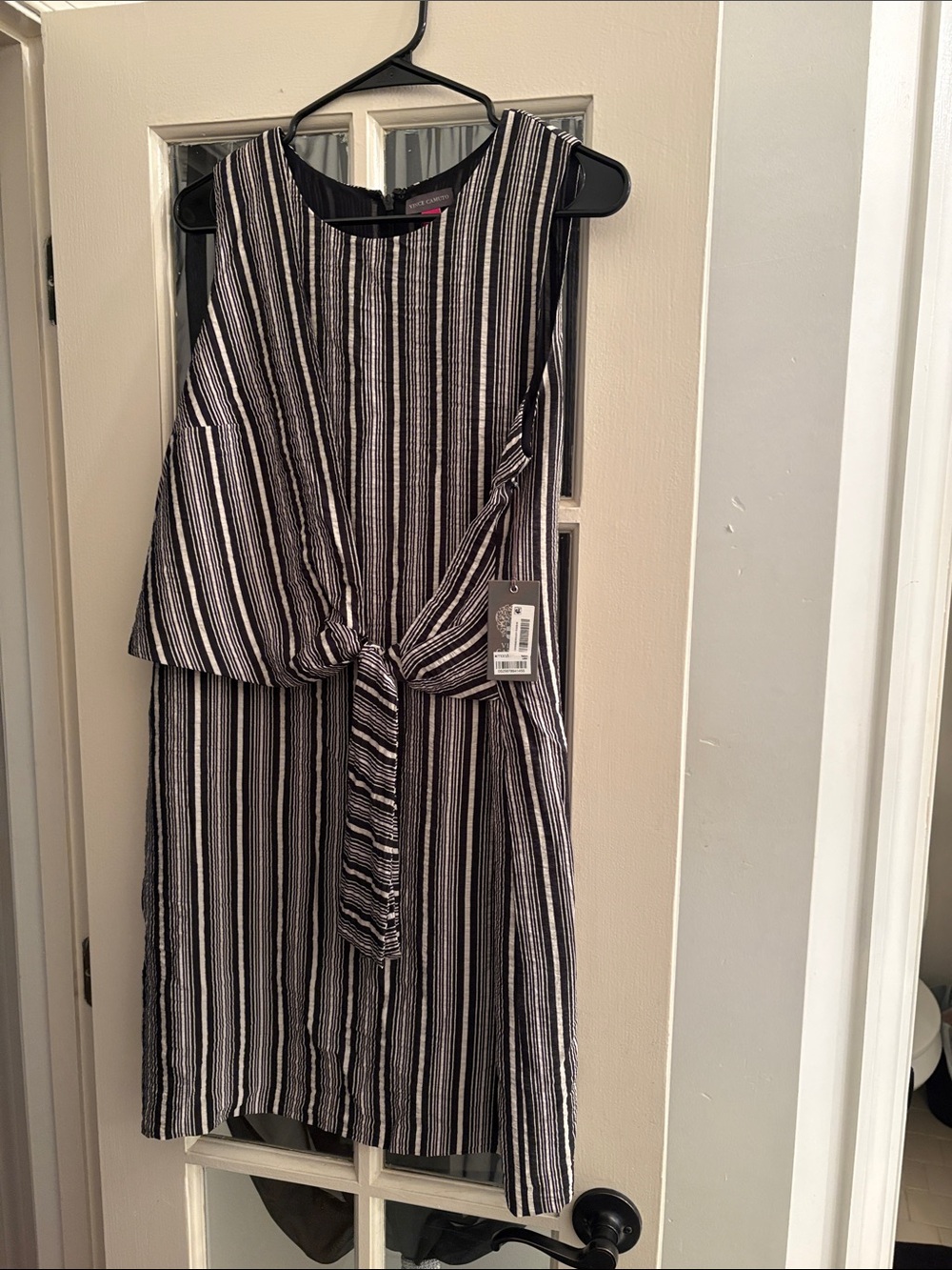 Vince Camuto Black & White Striped Tie-Front Midi Dress